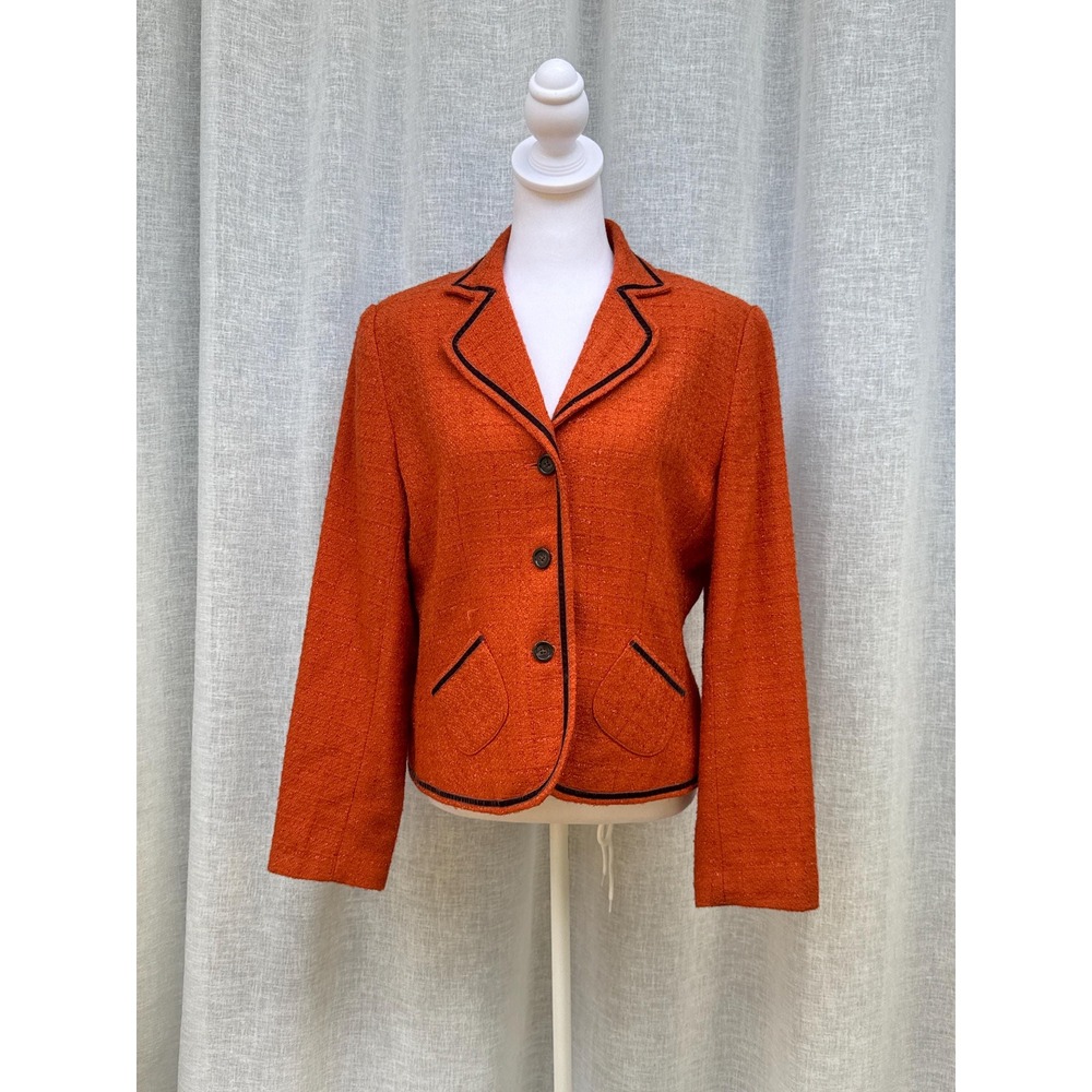 Bob Mackie studio vintage orange tweed blazer with black trim